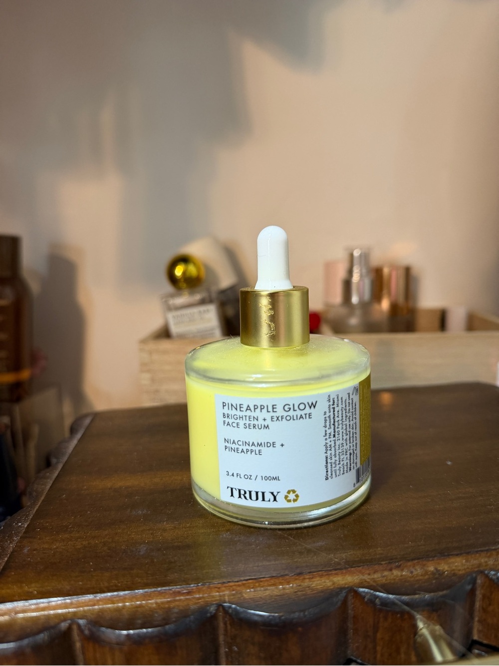TRULY Pineapple Glow Face Serum in Yellow with Gold Dropper